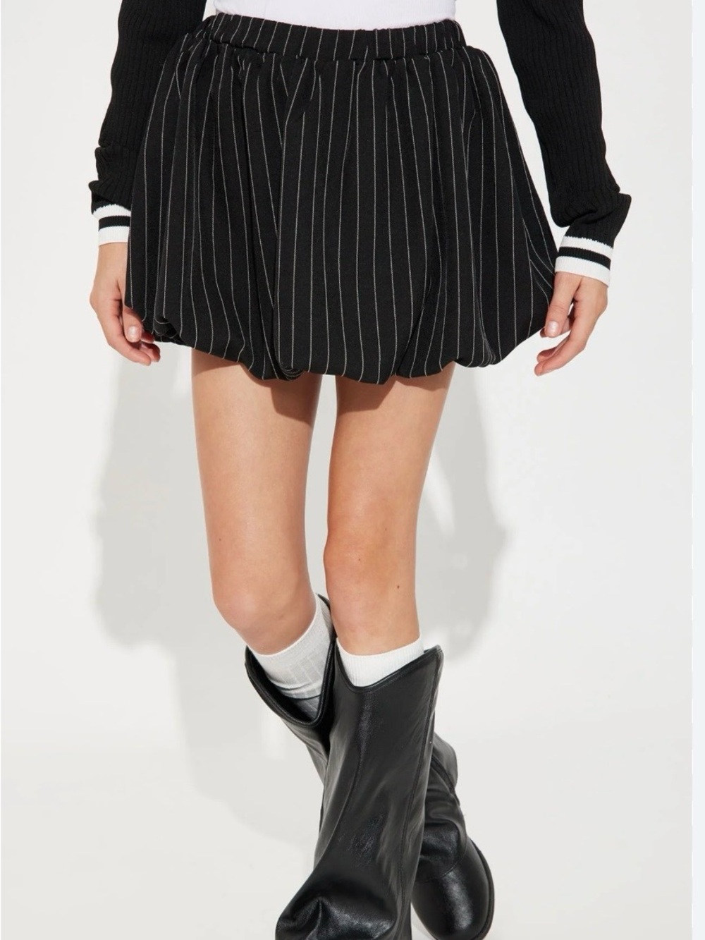 Fashion Nova Kids Black White Pinstriped Bubble Hem Skort Sz 7/8